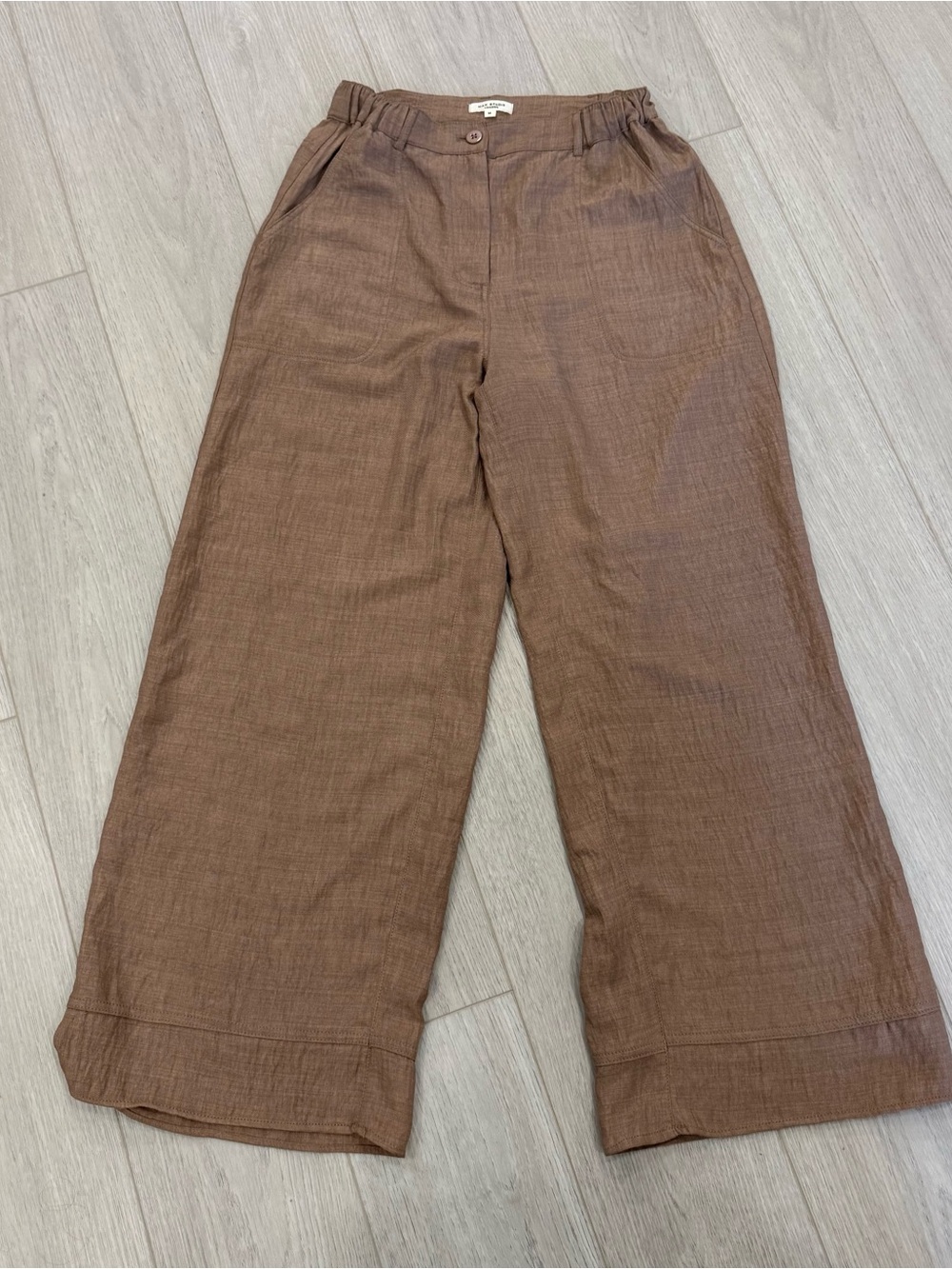 Max Studio Wide-Leg Linen-Blend Pants in Brown